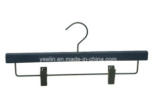 Hotel Wooden Clothes Hanger for Pants with Chrome Clips (YLWD-d0)
